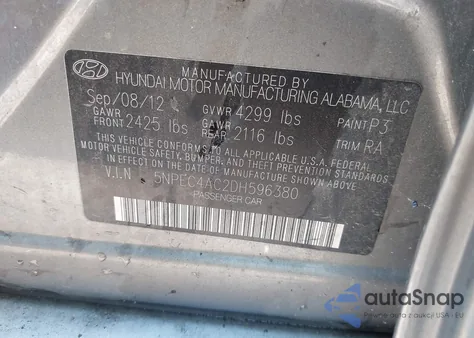 2013 Hyundai Sonata Limited z USA, uszkodzony, nr VIN 5NPEC4AC2DH596380